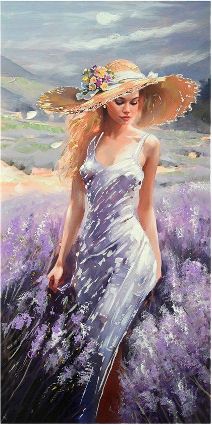 Poster kinderkamer meisje Schilderij - Wanddecoratie - canvas schilderij - Lavendel - Jurk - 120x60 cm - Lavendel schilderij vrouw - poster tienerkamer meisje - tiener kamer decoratie meisje