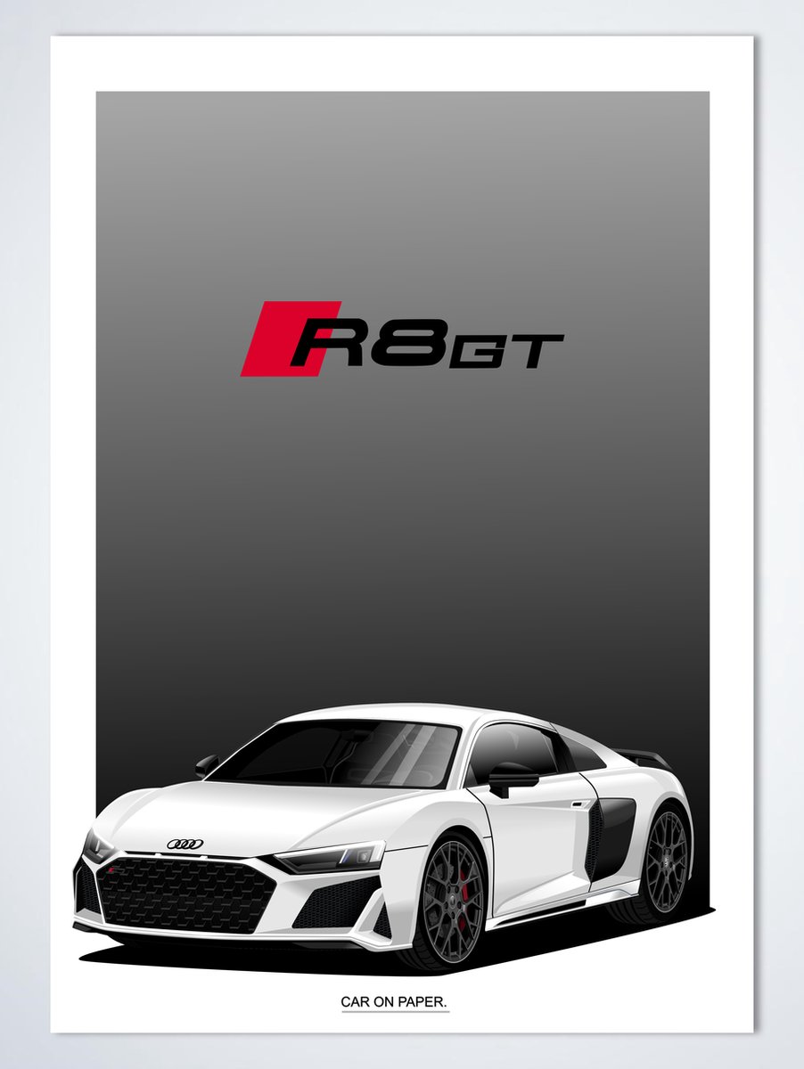 Poster Audi R8 GT Wit 70 x 50 cm (B2) - Autoposter - Poster Kinderkamer - Auto Wanddecoratie
