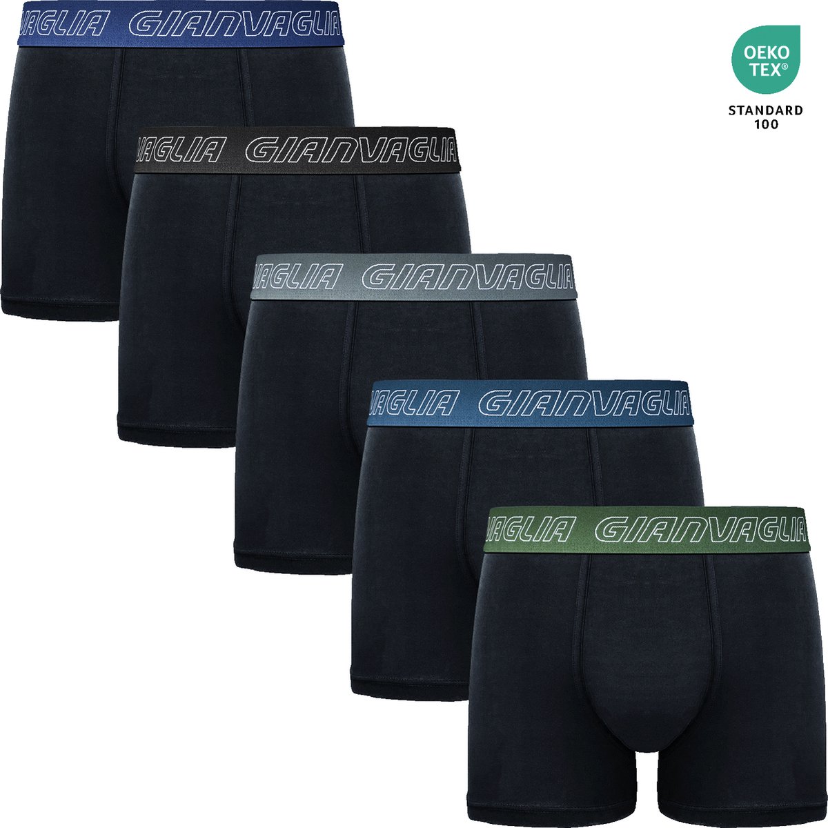 Heren Boxershorts - 5 Pack - Katoen - Maat M - Zwart - Effen - Gekleurde Band - Ondergoed Heren - Onderbroeken Heren