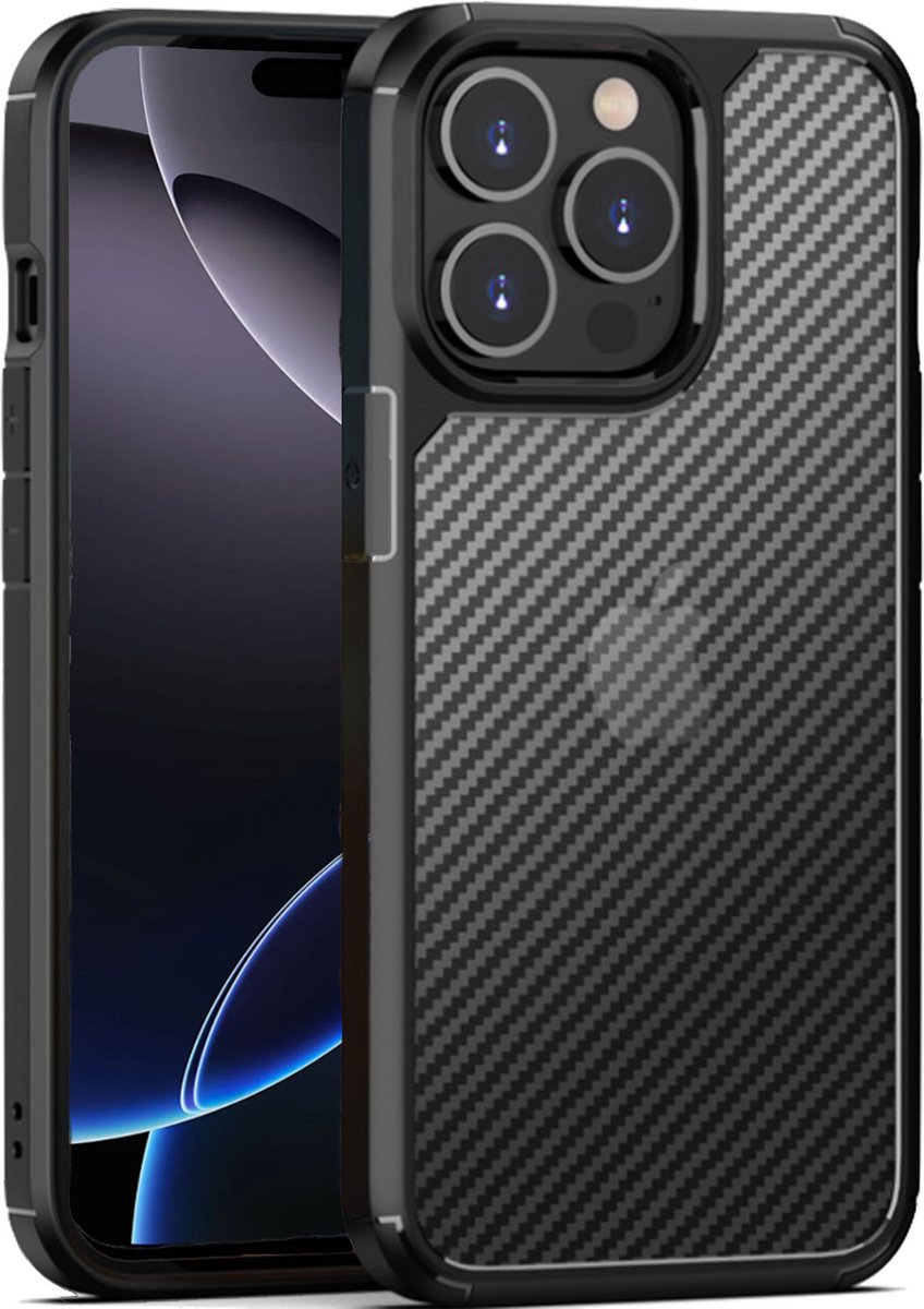 Geschikt voor Apple iPhone 16 Pro Max Carbon Hoesje - Carbon Shock Proof Cover Case