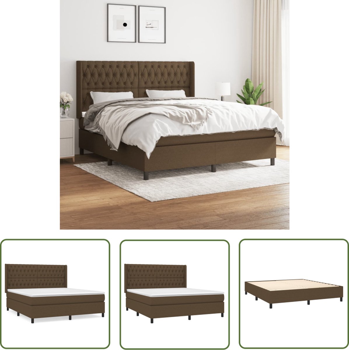 The Living Store Boxspring met matras stof donkerbruin 180x200 cm - Boxspringbed - Boxspring - Donkere Bruine Bed - Tweepersoonsbed - Houten Bed Frame