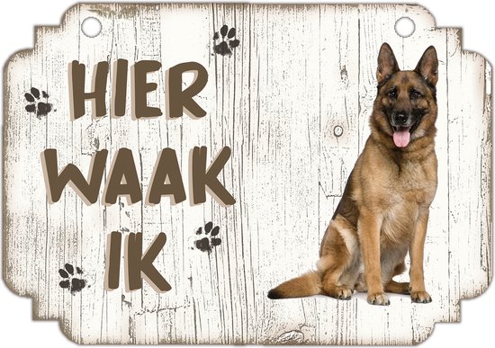 Hier Waak Ik: Duitse herder | Waakbord | Spreukenbord | Hondenras | Hond | Betreden op eigen risico | Pas Op Voor De Hond | Deurbordjes | Bewaker Van Dit Huis