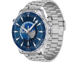 WizBay Premium Select® 1.53 inch HD TFT - Bluetooth Bellen - Message - Dynamic Hartslag & Slaap Monitor - Bloeddruk & Bloedzuurstofmeting - 100+ Sport Modi - 400mAh - Wireless Laden - Zilveren Case - RVS Zilver Band met Extra Blauwe TPU Band
