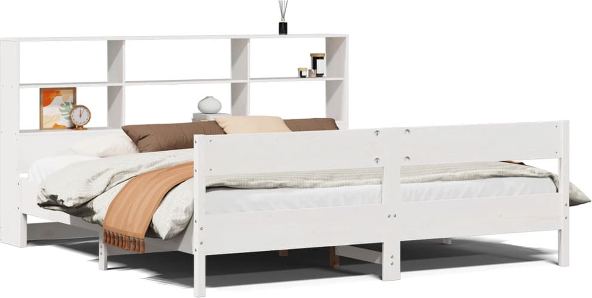 vidaXL - Bed - met - boekenkast - zonder - matras - grenenhout - wit - 180x200 - cm
