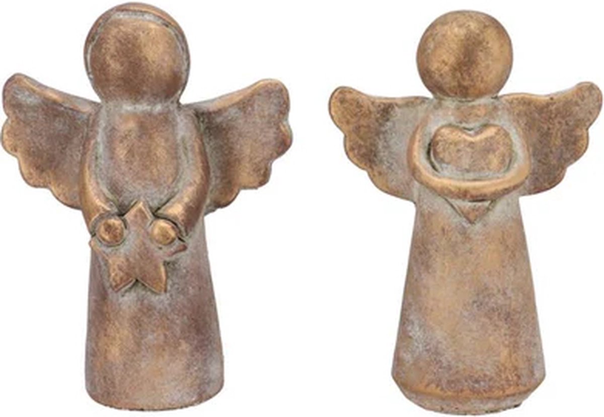 Daan Kromhout – Engel – Hart en Ster – Set van 2 – Beton – Beelden – Robuust Goudkleur – 11x6x17cm