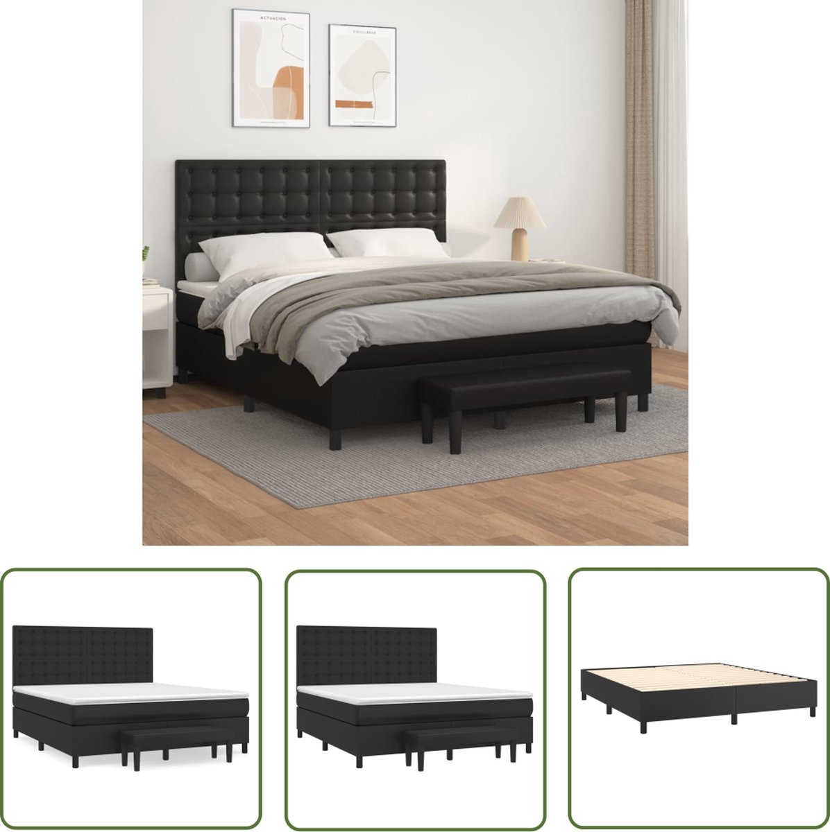 The Living Store Boxspringbed - Rustgevende Nachtrust - Bed - Afmeting- 203 x 180 x 118/128 - Ken- Duurzaam Kunstleer