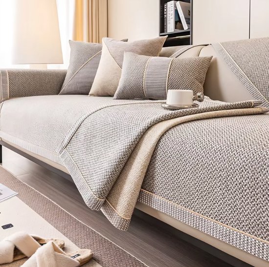 WoYoW® - Housse de canapé - Antidérapante et imperméable - Katoen et lin - Automne et hiver - Uni - Diverse tailles - Serviette en tissu pour dossier - 90x180cm - Grijs