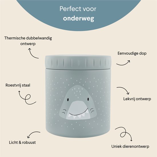Trixie Thermos container - Mr. Shark - Thermo lunchpot voor kinderen - 500 ML - RVS Lunchbox - Grijs van Trixie — afbeelding 2