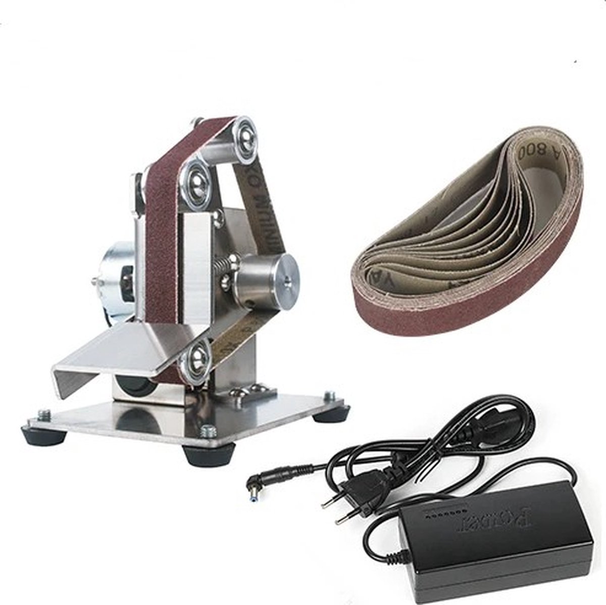 Bandslijpmachine - Electrische Slijpmachine - Polijsten - Riemband Schuurmachine - Mini Hobby Machine - L14xB15xH14CM - Incl.10 x 25 MM Schuurband - RVS