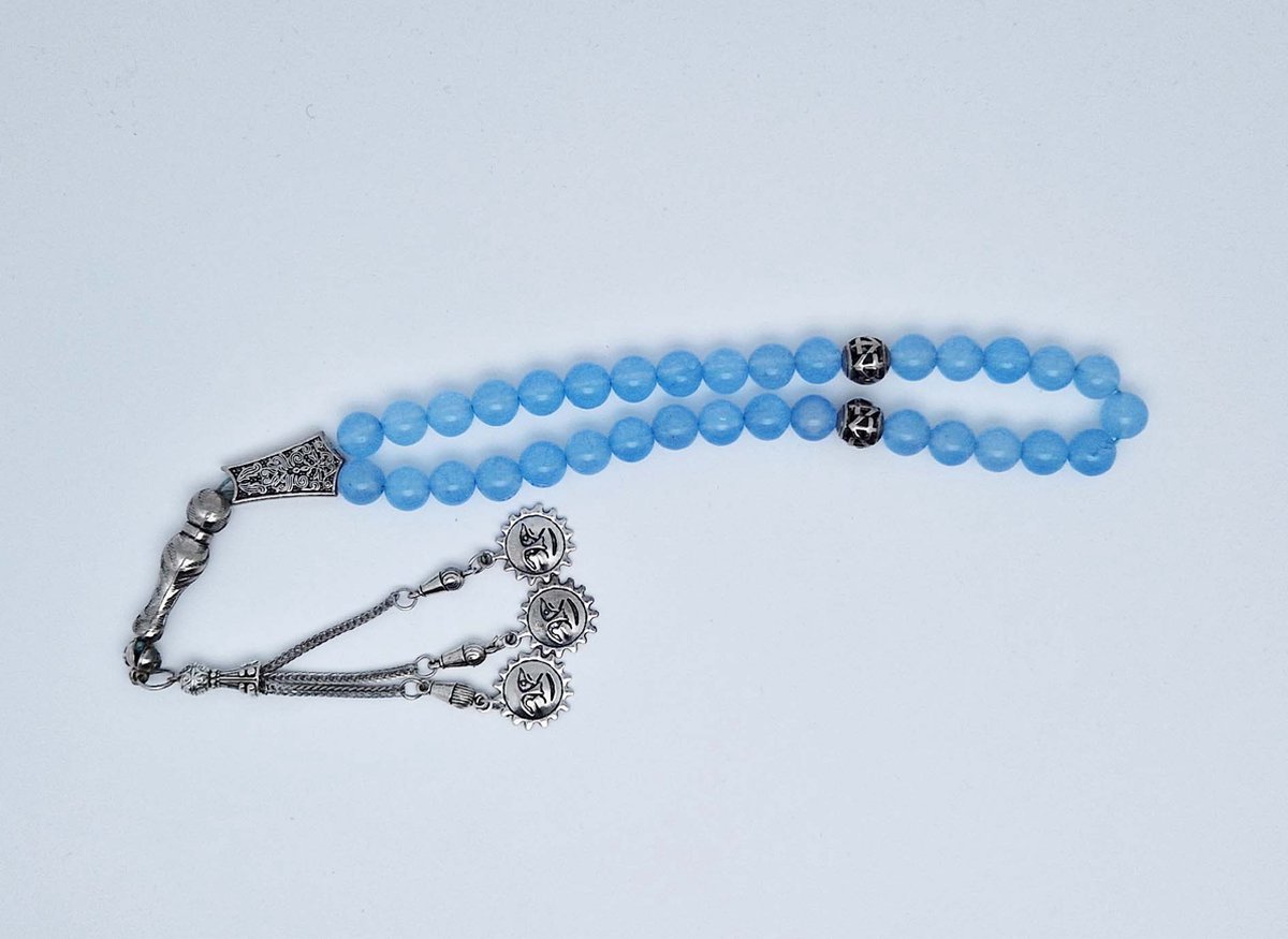 Handgemaakte tesbih "tasbih" natuursteen " Blauwe Jade " - Aantal kralen 33 - Diameter kralen 10 MM - met metaal tassel "model 1" - Een mooi cadeau-idee