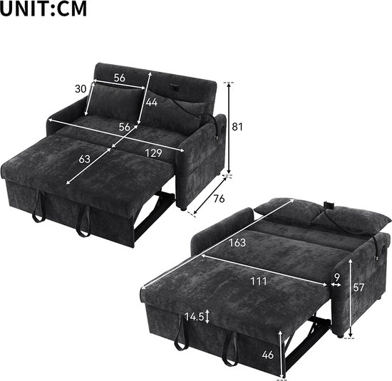 KOMHTOM Kleine 2-zitsbank van corduroy, met 3 comfortabele kussens, doe