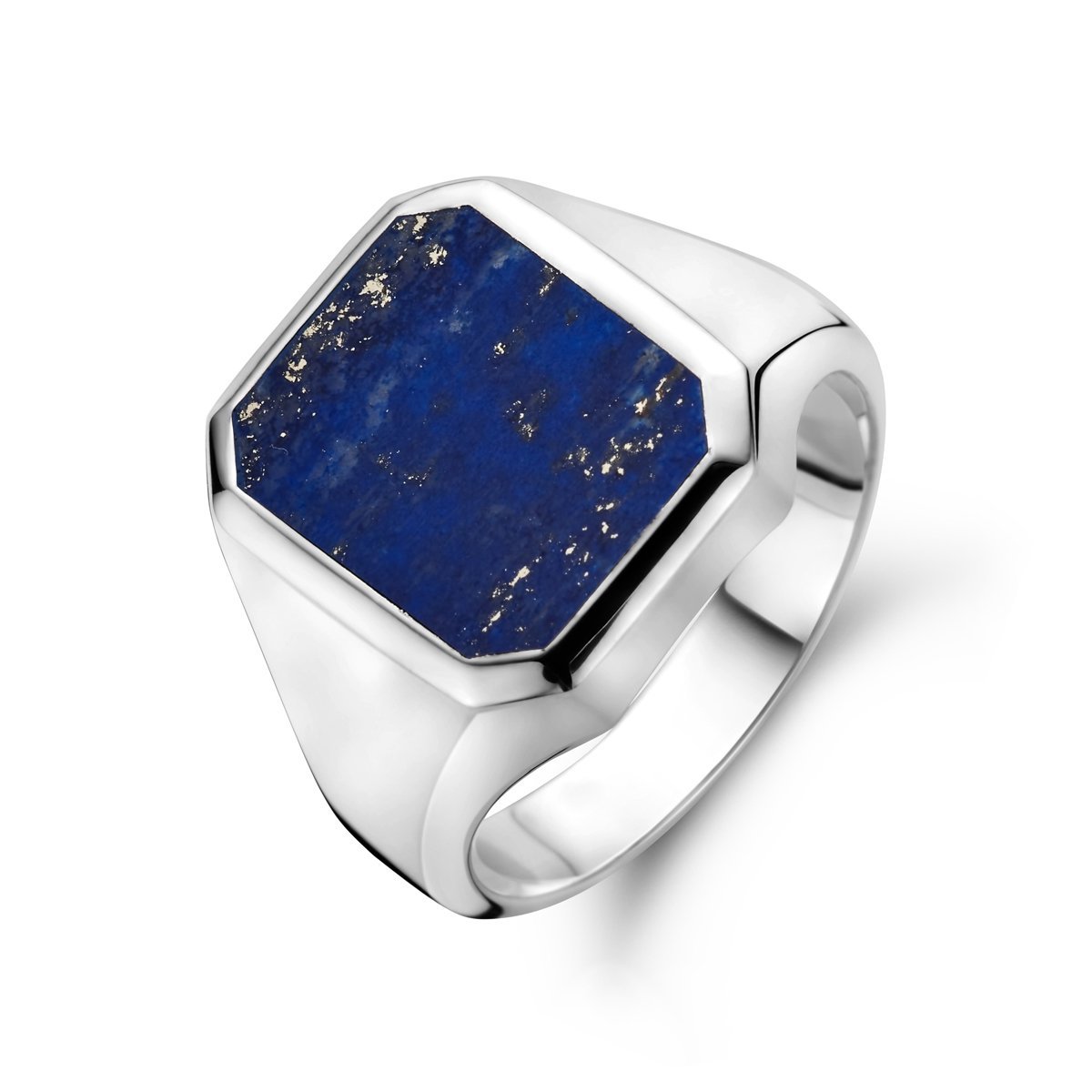 Zilver Zegelring Massief Lapis 13 X 11Mm Wit 1021780