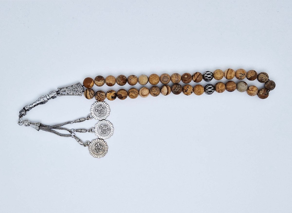 Handgemaakte tesbih "tasbih" natuursteen " Picture Jasper " - Aantal kralen 33 - Diameter kralen 10 MM - met metaal tassel "model 4" - Een mooi cadeau-idee