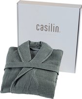 Casilin Badjas XXL Dames en Heren - Unisex - Wafel Badjas Cadeau in Luxe Geschenkdoos - 100% katoen - Absorberend - Wasmachinebestendig - Donker Groen