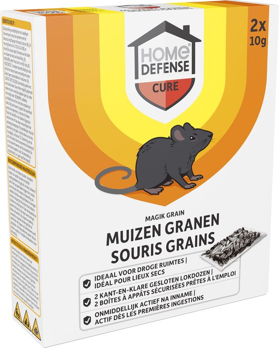 Home Defense - Muizenlokdoos Magik Grain 2 stuks - Voldoende voor 70 muizen per lokdoos - Werkt binnen 24 uur - Muizenval - Muizengif korrels, graan