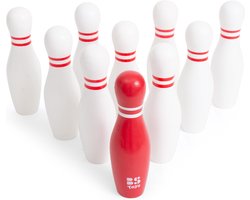 BS Toys Bowling Kegelspel - Actiespel - Bowlingset Kinderen - Spelletjes voor kinderen - Hout - Kinder Speelgoed 4 Jaar - Rood & Wit - 10 Kegels - Kinderspeelgoed - Cadeau kind