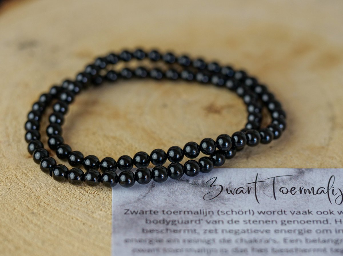 Zwart toermalijn armband met 4mm kralen - edelstenen - Perfect cadeau voor mannen en vrouwen - Inclusief uitleg - Spiritueel - Black Tourmaline - Protection - Tegen straling - Ontspanning - Aarding - Stress - 100% NATUURLIJK