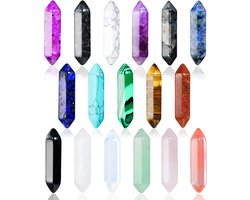 foto van 17 stuks helende kristallen stenen sets, zeshoekige helende kristallen Reiki meditatie edelstenen chakra stenen amethist tijgeroog obsidiaan rozenkwarts hanger spirituele decoratie esoterische