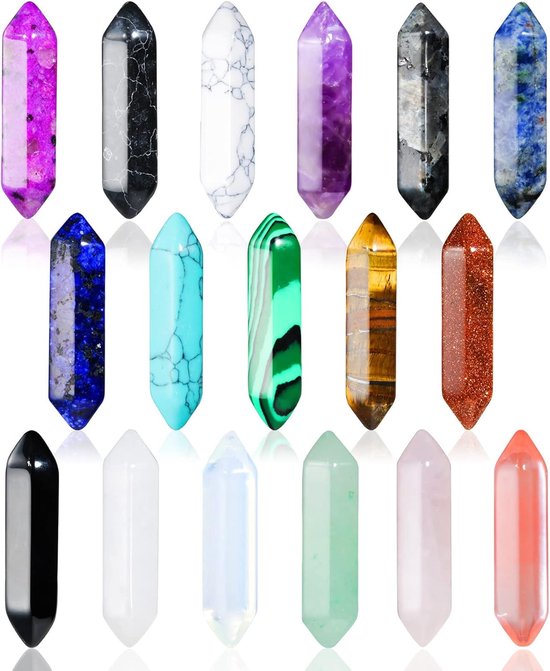 17 pièces ensembles de pierres de cristal de guérison, cristaux de guérison hexagonaux pierres précieuses de méditation Reiki pierres de chakra améthyste oeil de tigre obsidienne pendentif quartz rose décoration spirituelle ésotérique