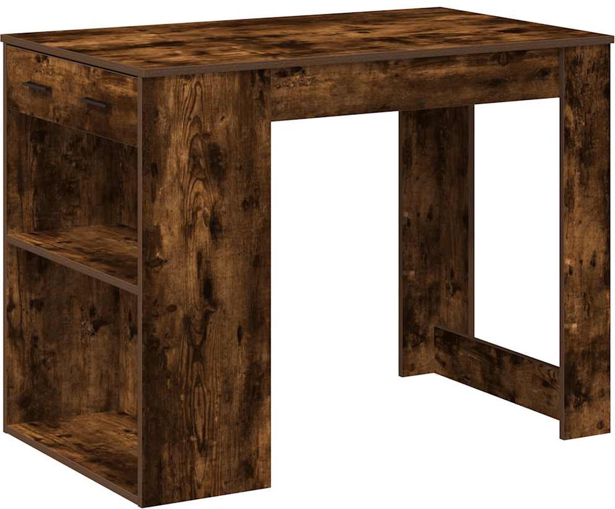 vidaXL Bureau - met - lade&plank - 102x62x77,5 - cm - bewerkt - hout - gerookt - eiken gerookt eiken