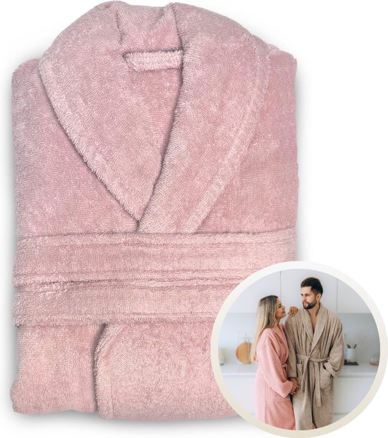 Funnies Badjas Scandinavian Pink S/M voor Volwassenen - Unisex Badjas / Ochtendjas / Douchejas - Gemaakt van 100% Zuivere Katoenen Badstof - Zacht, Comfortabel en Absorberend - Perfect voor Sauna, Bad, Zwemmen of Ontspanning