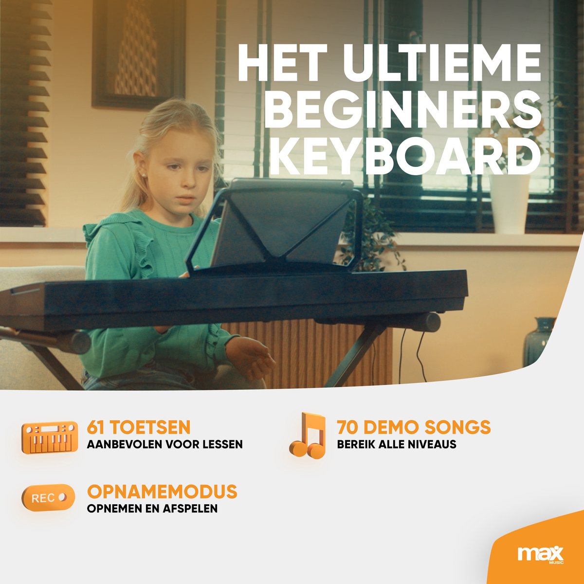 Keyboard Piano Set - MAX KB15 Keyboard set met bankje, standaard & headset - Ideaal als kinder piano thumbnail 2