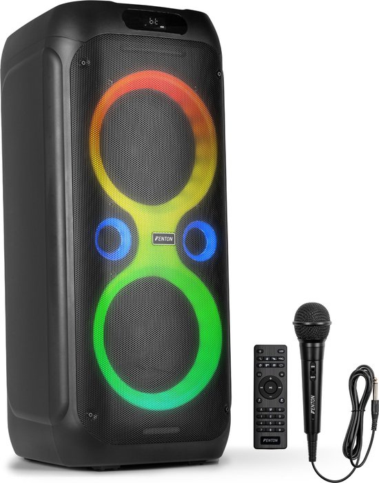 Reflexion PS09BT DJ Karaoke PA-installatie, Mobiel Met Accu En Lichteffecten Bluetooth True Wireless Stereo Radio Usb Aux Microfoon 500 Watt Zwart