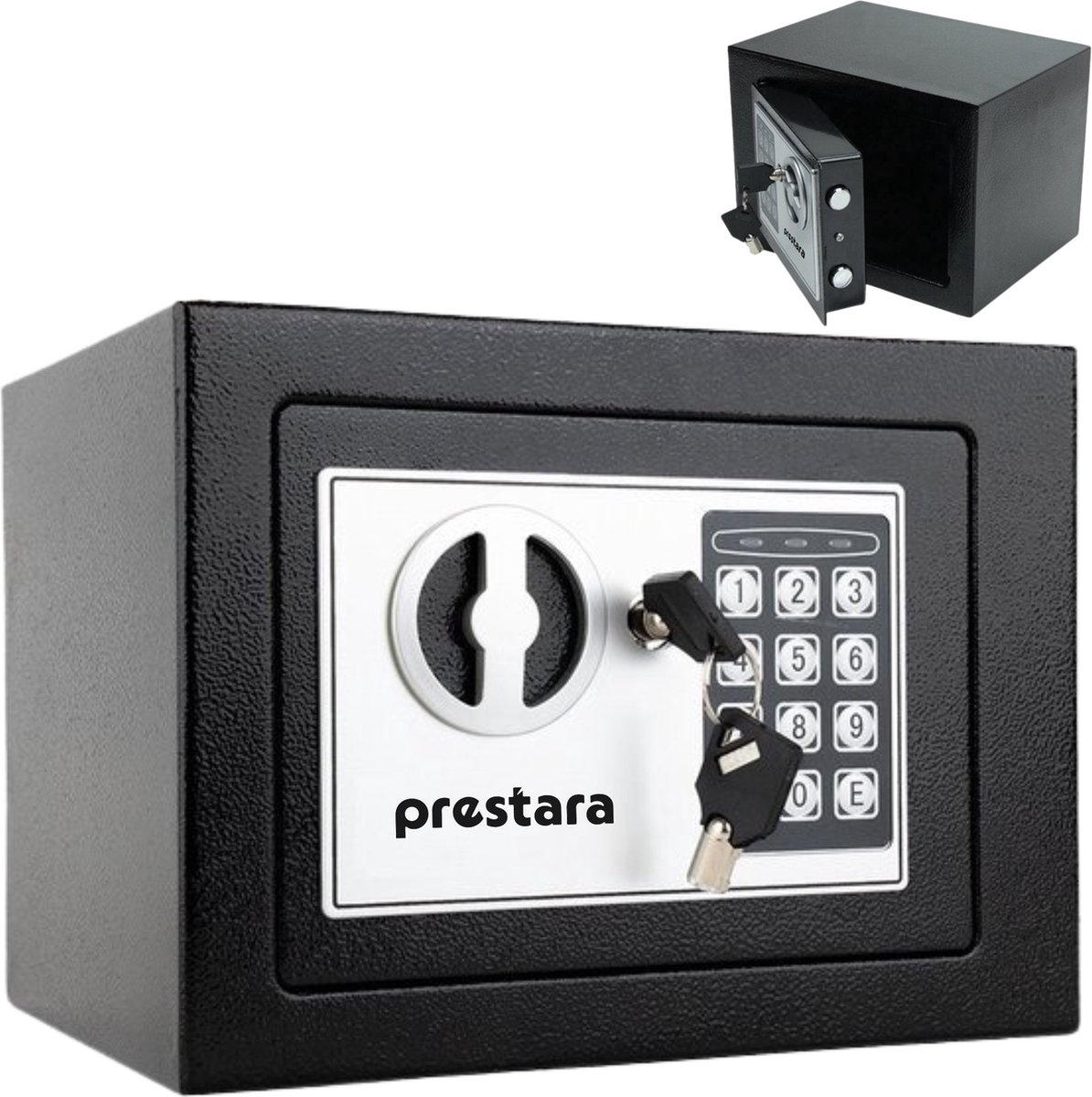 Prestara Kluis Zwart – Met Cijferslot en Sleutels – 23x17x17 cm