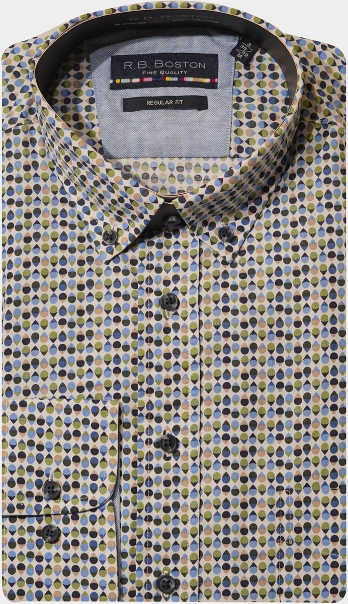 R.B. Boston Casual hemd lange mouw Groen Regular Fit Cotton 427670/724