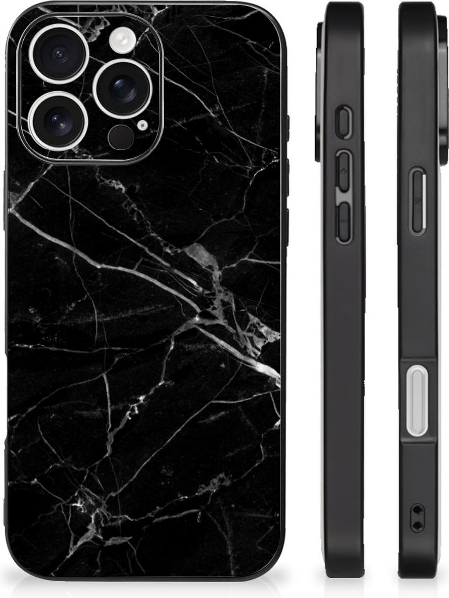 iPhone 16 Pro Marmeren Print Telefoonhoesje Marmer Zwart - Origineel Cadeau Vader