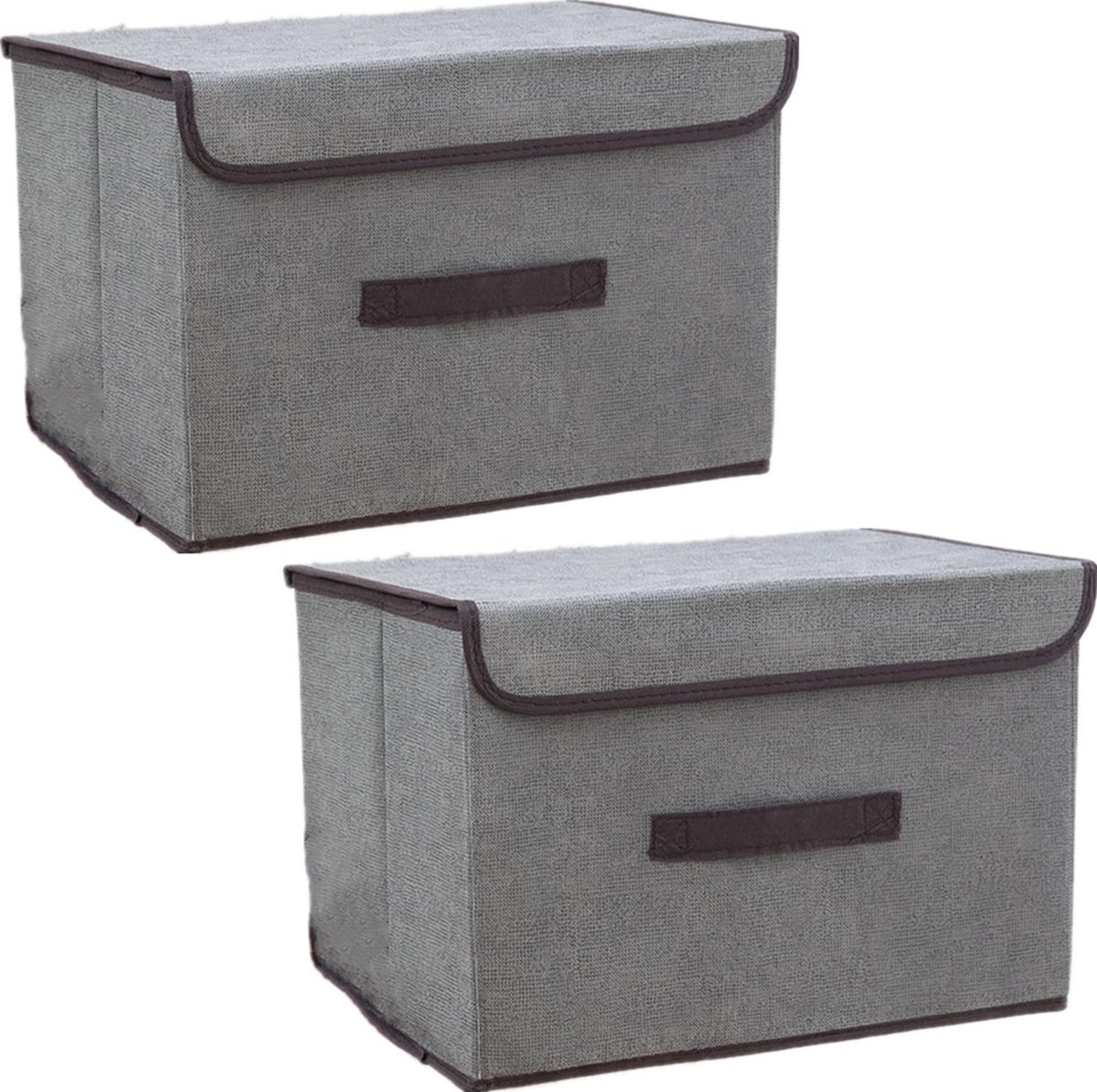 JGS ® Praktische Opvouwbare Stoffen Opbergdozen met Deksel voor Kleding en Meer, Set van 2 in Neutrale Tint