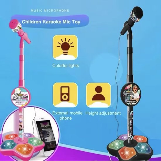 Kinder microfoon met standaard - Karaoke speelgoed voor breintraining - Roze