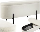 tectake - banc rembourré - banc en MDF Lanja - avec tissu bouclé et espace de rangement - blanc crème