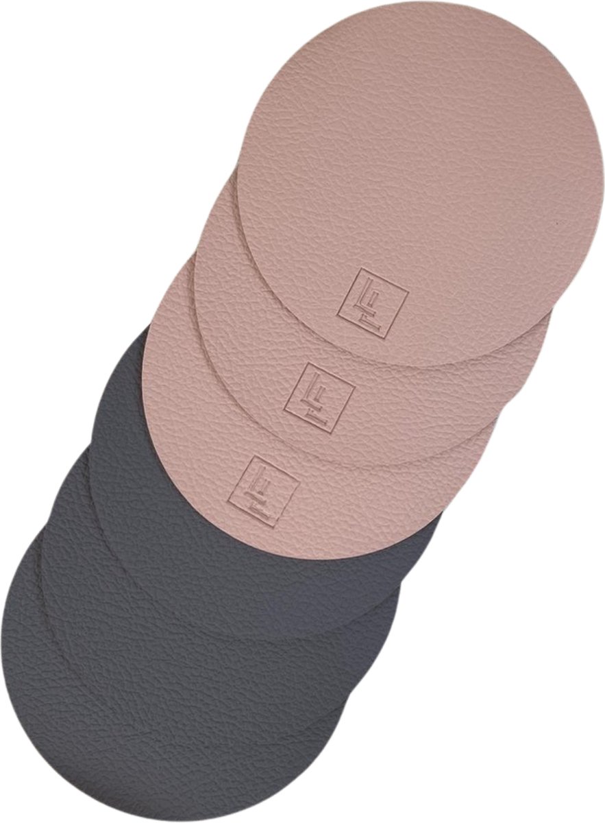 Lucy's Living ELEGANTO Onderzetters Roze/Grijs - ø10 cm - 6 STUKS -  waterafstotend - hittebestendig - tafelaccessoires - koken - tafelen - dineren - PU leer