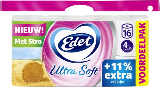 Edet Ultra Vierlaags Soft Toiletpapier met Stro - 16 rollen