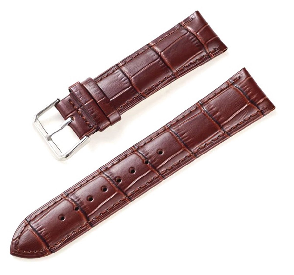 Actie4you® - Horlogebandje van Soepel Kalfsleder met Alligator Structuur - RVS Gesp - Horlogeband - 22MM - Donker Bruin