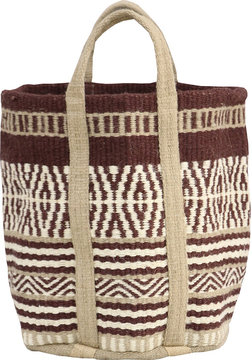 by Mooss - Jute - Opbergtas - Mand - Burgundy - Beige - Naturel - Jute - Katoen - Multifunctioneel - Haardhout - Speelgoed - Planten - Decoratie - Opberger - Ibiza stijl - Geweven