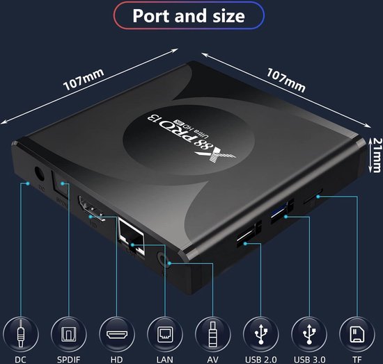 Android 13.0 TV Box, Android Box 4GB RAM 64GB ROM RK3528 Quad-Core 64bit Cortex-A53, Android TV Box unterstützt 2.4/5.0GHz WiFi6 BT5.0 HD 8K HDMI 2.0