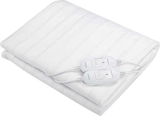 Bloomfold Elektrische Onderdeken - 160 x 140 cm - Wasmachinebestendig - 2 Persoons - 3 Standen - Warmtedeken - Wit/polyester