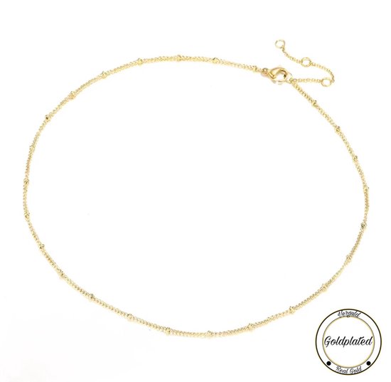 Zilveren basic ketting, curve chain met bolletjes