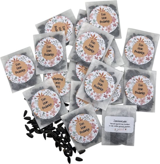 25 stuks, een klein bedankje, bloemenzaden,zonnebloem,bedankt,mini kadootje,uitdeel,weggeef,weggeefzakje, zaden,