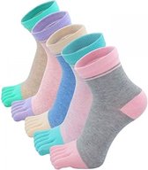 5 Paar - Teensokken - Teen Sokken - dames - toesocks - katoen - Gladde Teennaad - Runner teensokken - Comfortabele Sokken - Ademend - grijs&roze&Paars&Beige&blauw - Maat 35-40