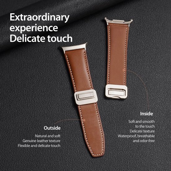 Dux Ducis YA - Bracelet pour Samsung Galaxy Watch Ultra - Cuir Véritable - Fermeture Magnétique - Marron