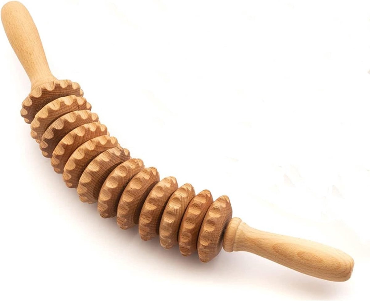 Goedkoopste Massage Stok - Massagebal - Massage - Massage stick - Bindweefselmassages - Gebogen Houten Massageroller - Vermoeidheid Verlichten - Accessoires - Anti Cellulite Massage Roller Tool - massageroller - 42cm - Houten - hout kleur - Voor Rug, Nek, Schoud