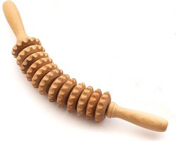 Massage Stok - Massagebal - Massage - Massage stick - Bindweefselmassages - Gebogen Houten Massageroller - Vermoeidheid Verlichten - Accessoires - Anti Cellulite Massage Roller Tool - massageroller - 42cm - Houten - hout kleur - Voor Rug, Nek, Schoud