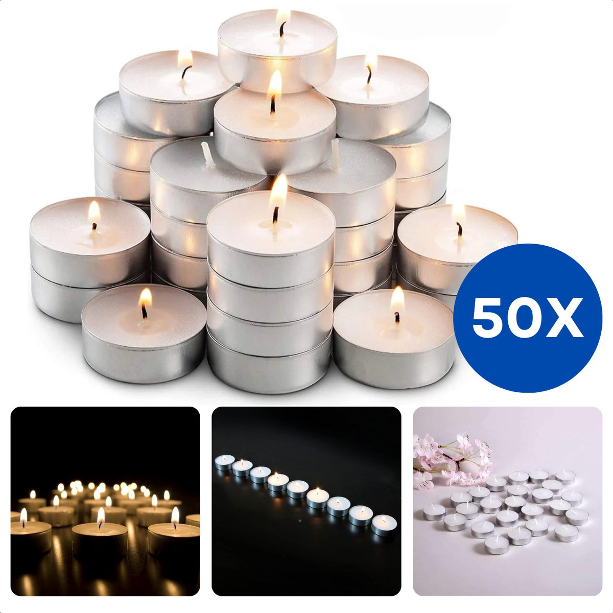 Bol.com Theelichten 6 Uur - Waxinelichtjes - Theelichtjes - Witte Kaarsen - 50 Stuks - Lange Brandduur - Inclusief EBOOK aanbieding