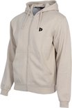Beige hoodie met rits, logo op de borst, van voren.