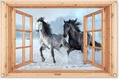 Affiche de jardin Transparent - Paarden - Hiver - Animaux - Nature - Bois - 90x60 cm - Toile de jardin - Affiche d'extérieur