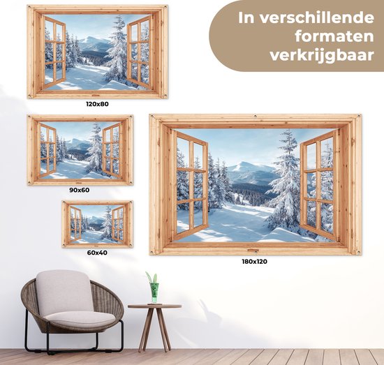 Affiche de jardin Vue - Paysage d'hiver - Nature - Berg - Arbres - Bois - 120x80 cm - Toile de jardin - Affiche d'extérieur