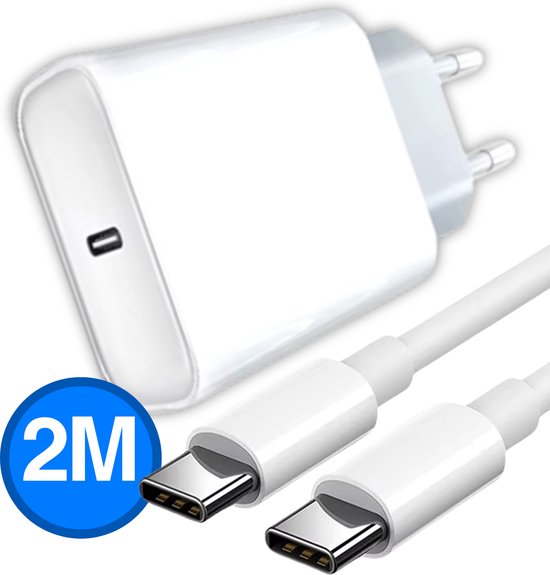 Snellader USB-C 2 Meter – Geschikt voor iPhone 15 / 16 & Samsung Galaxy – Inclusief USB-C Kabel – Veilig & Betrouwbaar Opladen